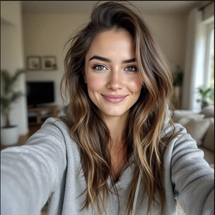 Home selfie in hoodie